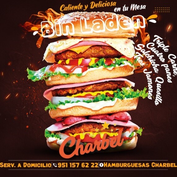 Hamburguesa Bin Laden de tres pisos con triple carne