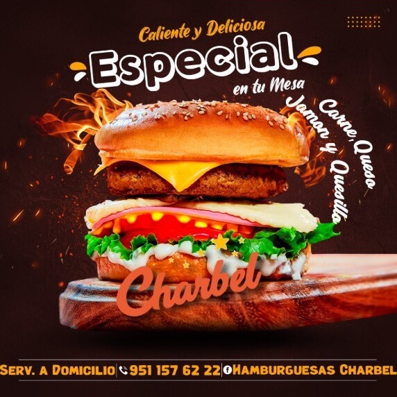 Hamburguesa Especial con carne, queso amarillo, jamón y quesillo