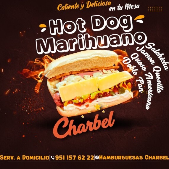 Hot Dog Marihuano en doble pan con salchicha, jamón y queso